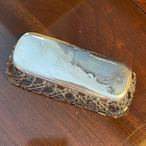 Hobnail Cut Glass Dressing Table Trinket Pot / Sterling Silver Lid
